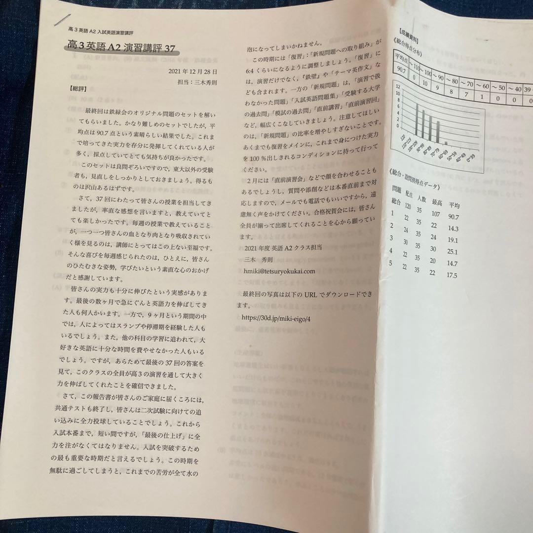 鉄緑会 入試英語演習 フルセット37回一年分 講評プリント付き！高3英語
