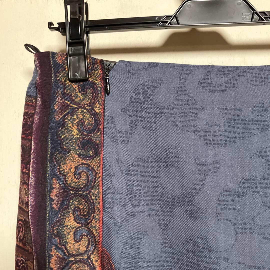Etro ウール シルク タイト スカート 総柄 パープル