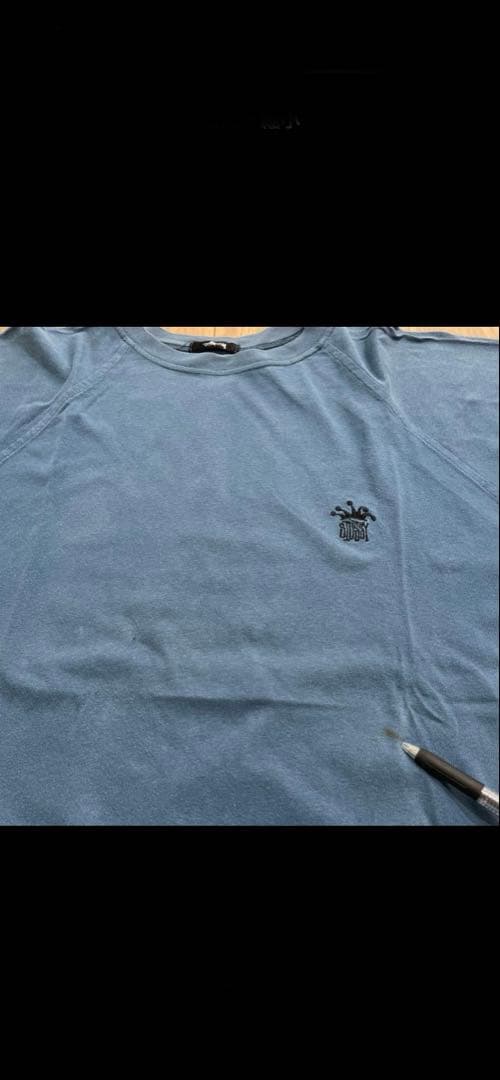 old stussy ブルー Tシャツ L ラグラン 80s バータグ　USA製