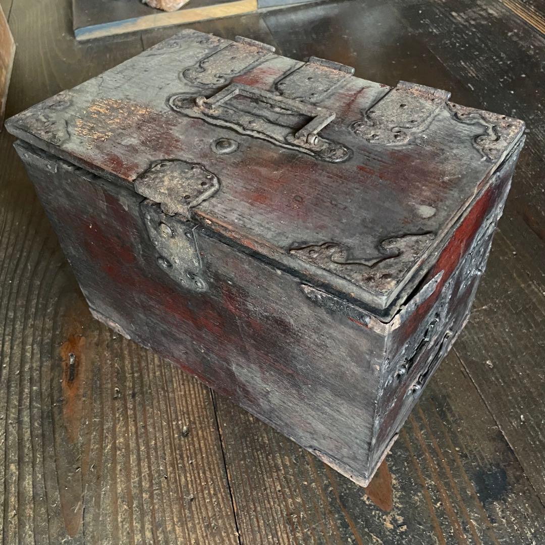 ② 木製文箱 引き出し2個 黒 戦前 江戸 明治 レターケース 古物