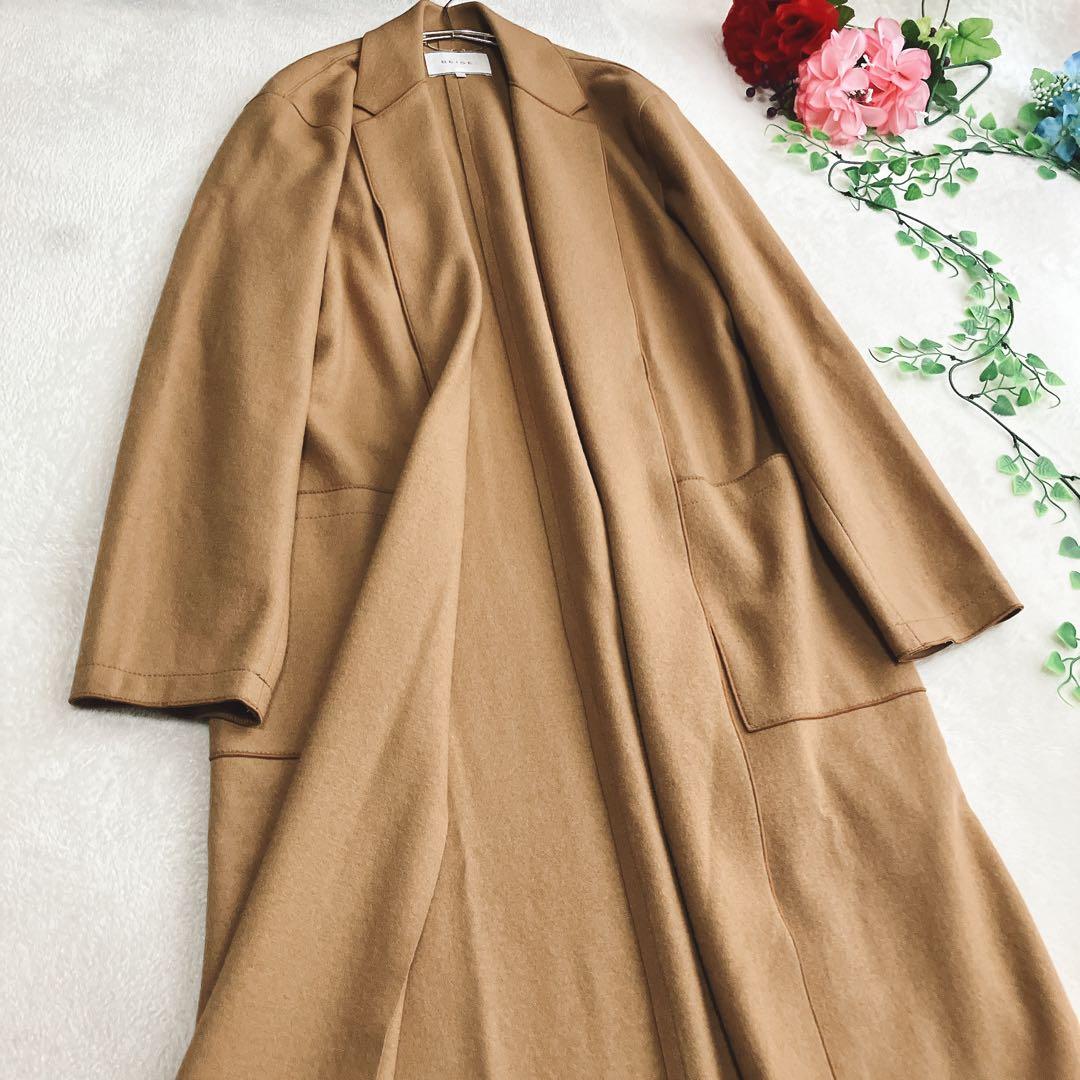 美品/ベイジ BEIGE★ウールリバーコート ボタンレス ロングチェスターコート