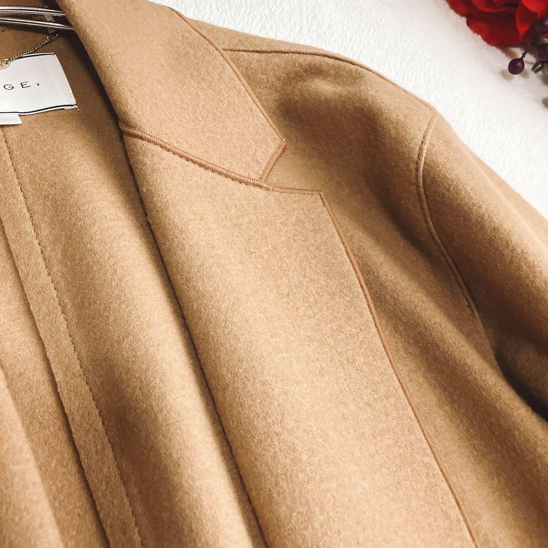 美品/ベイジ BEIGE★ウールリバーコート ボタンレス ロングチェスターコート