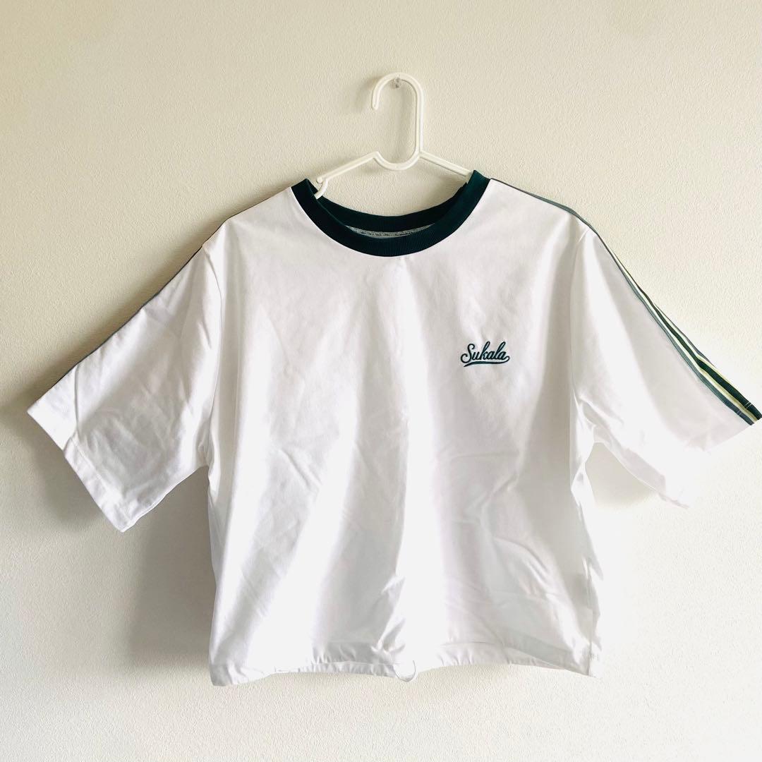 【SUKALA】ブラトップ付きラインクロップドTee サイズL L 白