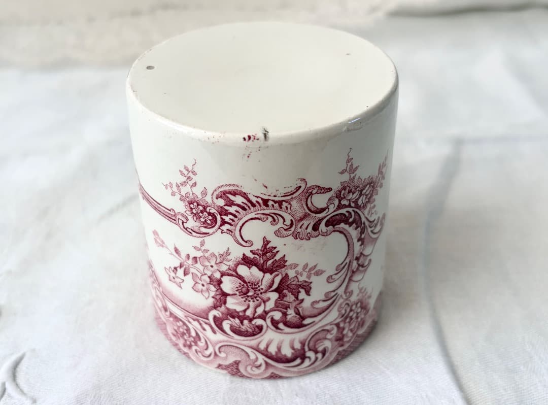 美品　フランスアンティーク　ポット　BFK窯　DAUPHIN　ロカイユ模様　花柄