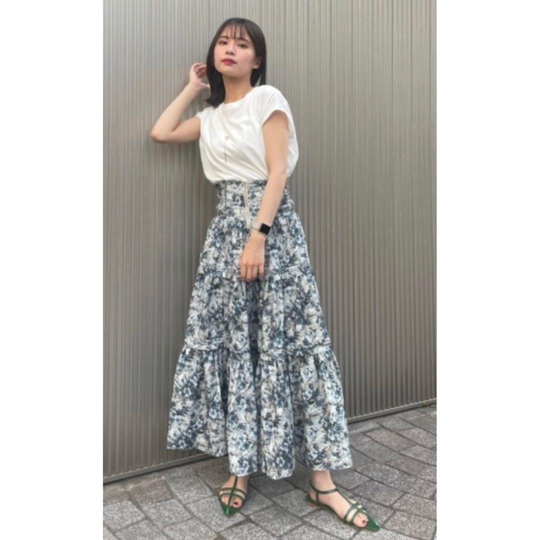 rienda ウエストシャーリングタックデザインフレアスカート リエンダ 花柄