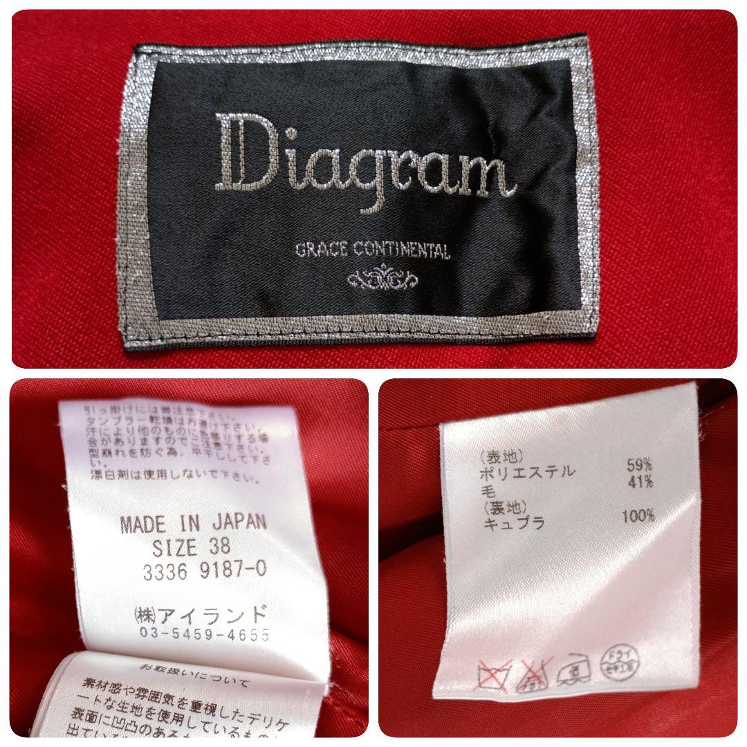 新品同様✨グレースコンチネンタル ダイアグラム ノーカラー ウールコート M 赤
