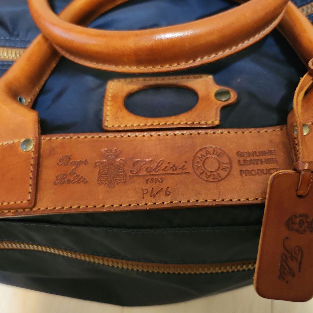 (美品)フェリージ Felisi　ボストンバッグ ネイビー・ブラウン