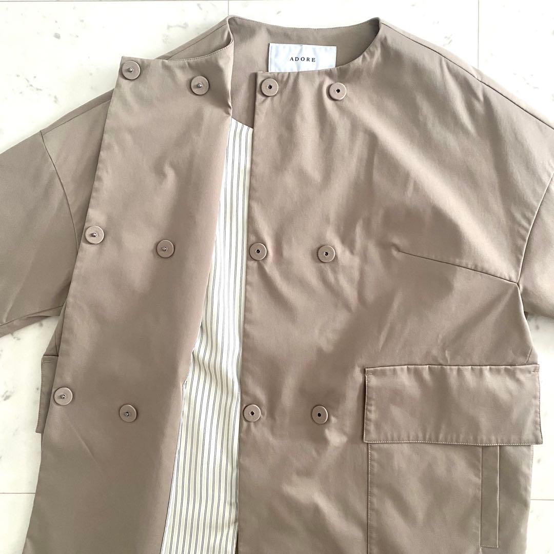 極美品 アドーア ADORE ドライコンパクトノーカラーコート ベージュ 38