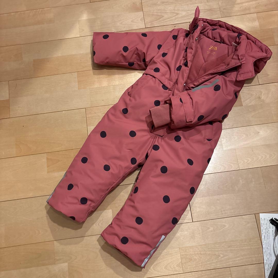 ZARA スキー　ジャンプスーツ　着一のみ　ピンク　ドット　水玉　98cm