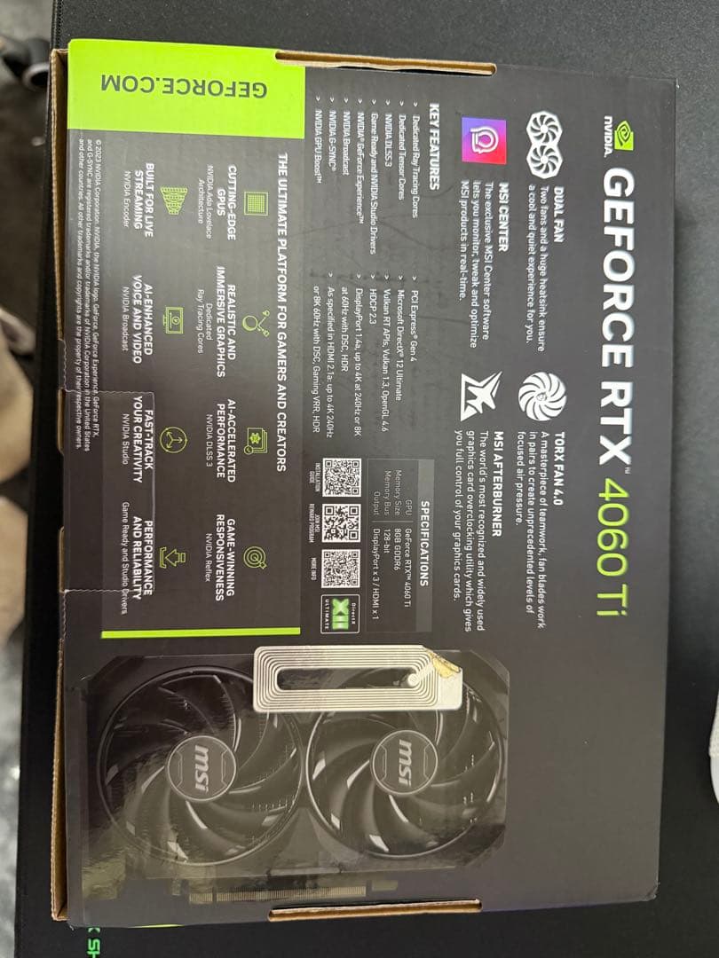 MSI RTX 4060Ti VENTUS 2X BLACK 動作確認済み