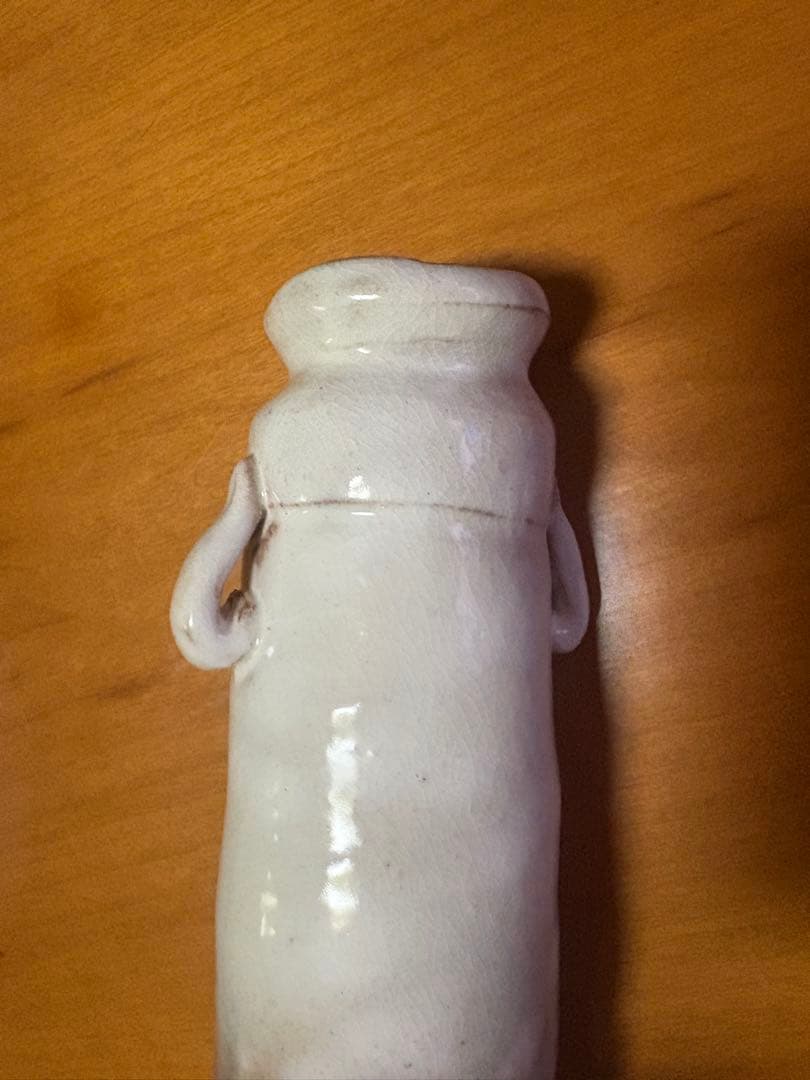 未使用品 萩焼耳付き花瓶　清水啓功　共箱付属　陶歴付属