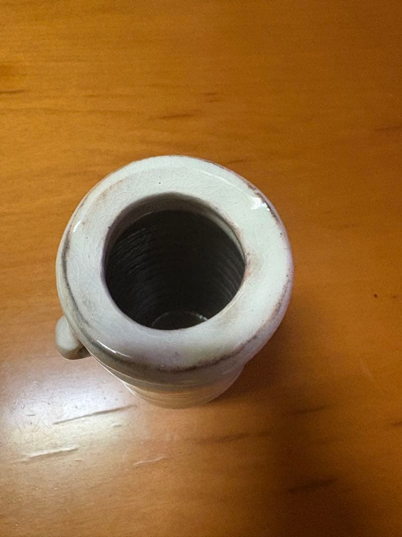 未使用品 萩焼耳付き花瓶　清水啓功　共箱付属　陶歴付属