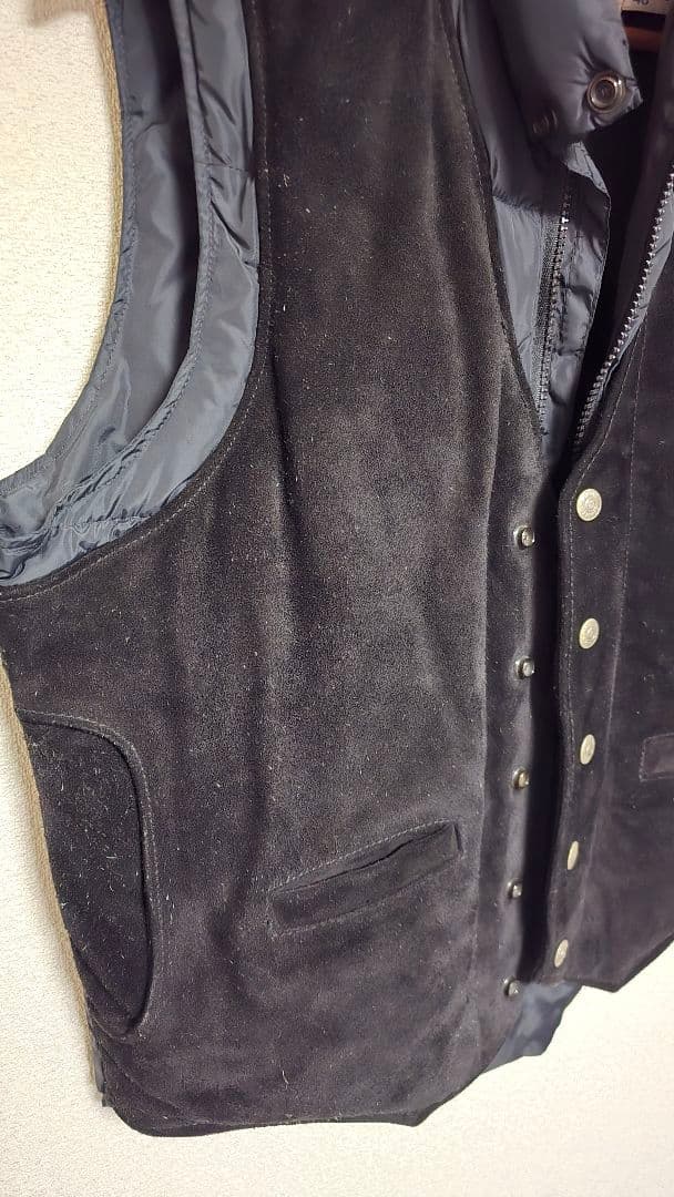 Schott ブラック スエード フロント スナップ ボタン ベスト 古着