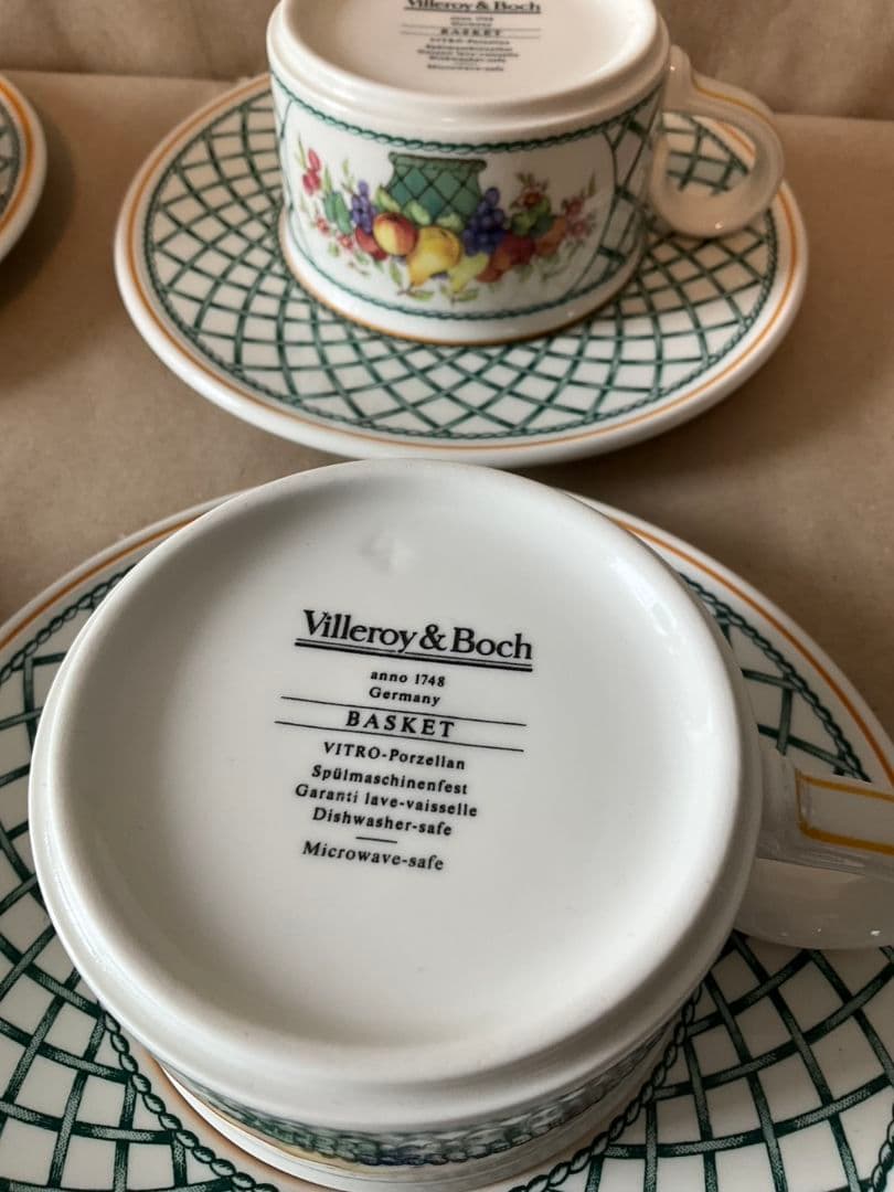 旧刻印　Villeroy & Boch バスケット　プレート　カップ　ソーサー