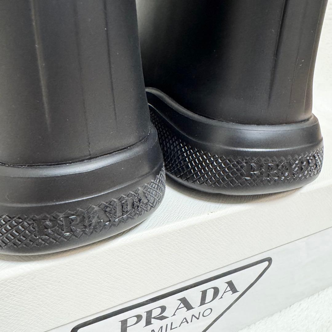 【極美品】PRADA プラダ ブラック レインブーツ ショートブーツ ラバー 黒