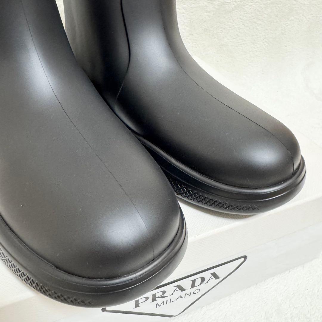 【極美品】PRADA プラダ ブラック レインブーツ ショートブーツ ラバー 黒