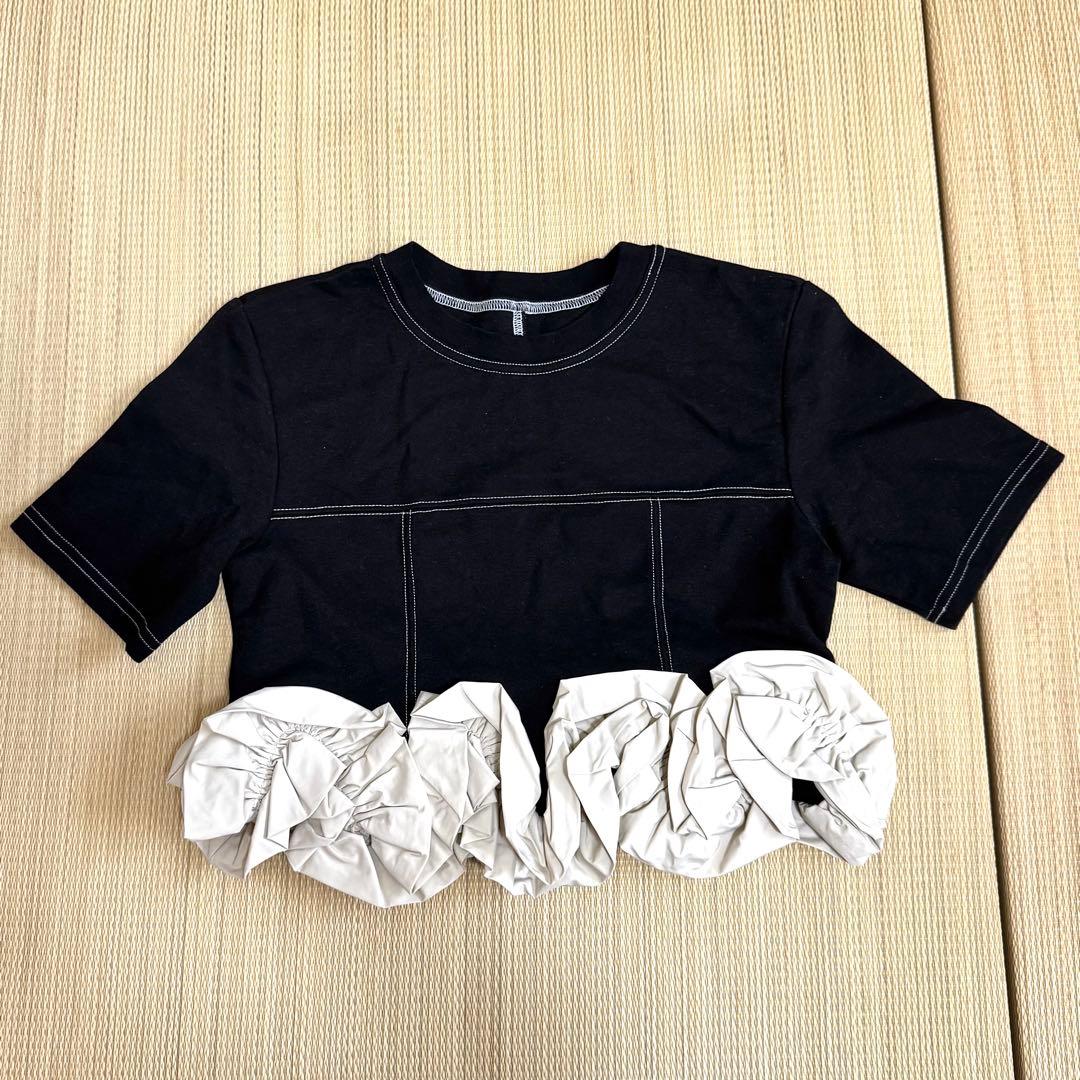 【4/6削除/完売品/メゾンスペシャル】 ショート丈フリルＴシャツ/黒