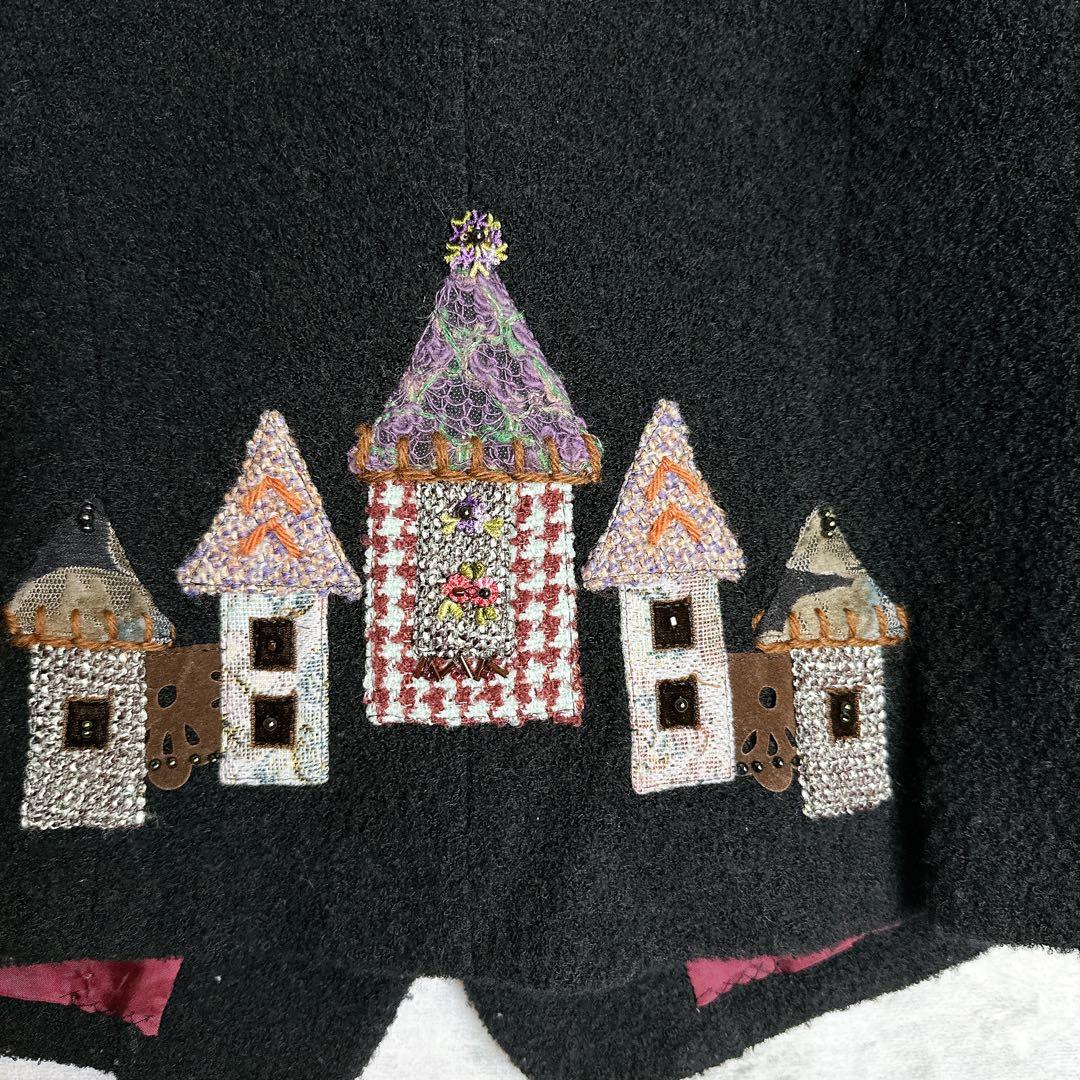 ノンノンドール 刺繍ビーズ ショートジャケット 2way襟レース 38 ブラック