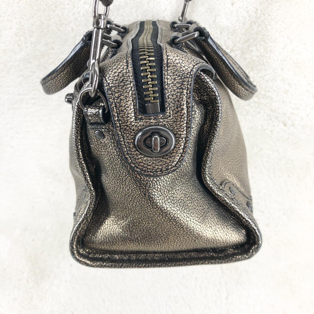 コーチ COACH ゴールドレザー 2wayミニボストンバッグ 肩がけ斜め掛け