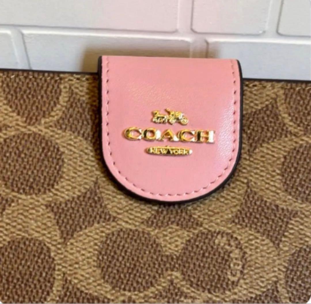 COACH 二つ折り財布 ブラウン/ピンク《新品》