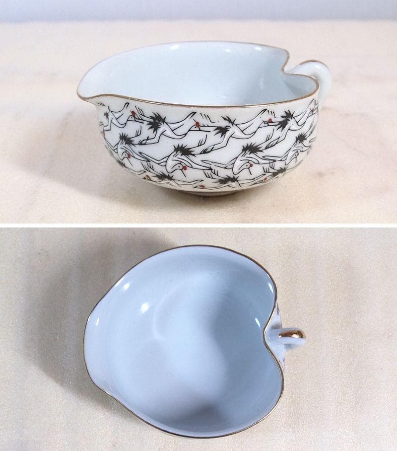 【戦前・未使用】九谷焼 九谷栄山 群鶴文 茶菓セット/茶器揃5客 急須/湯吞茶碗