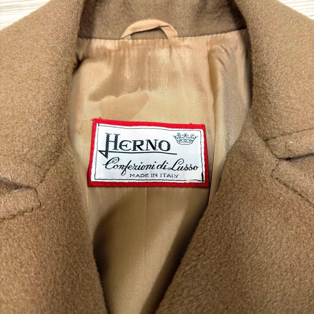 HERNO 羊毛 カシミヤ 裏地総柄 シルク ロングコート キャメル