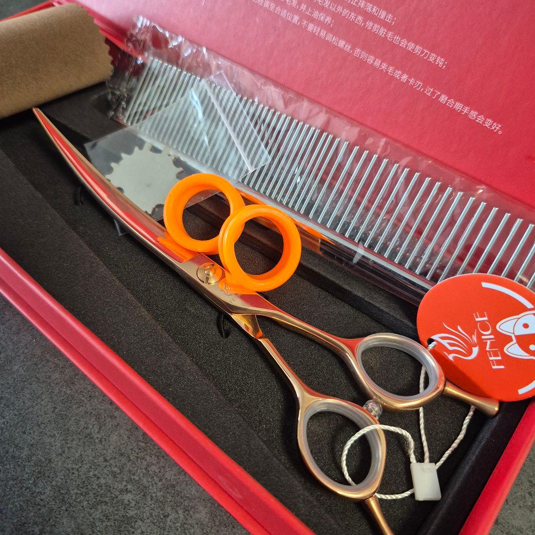 新品★フェニーチェ カーブシザー★ギザ刄 トリミングシザー7インチ