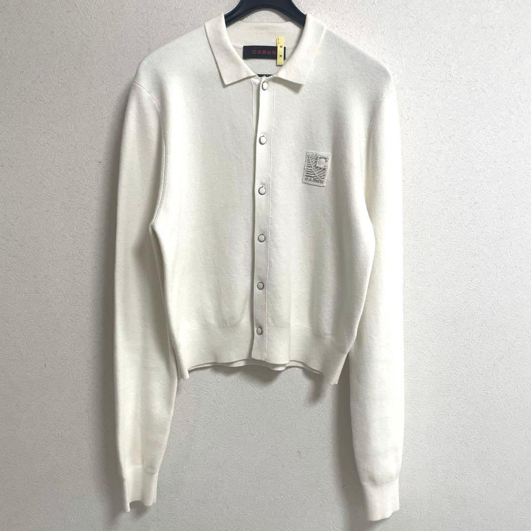 CABaN キャバン コットンカシミヤ パールロゴポロカーディガン 白 24AW