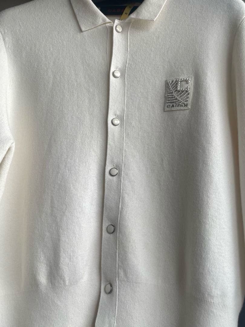 CABaN キャバン コットンカシミヤ パールロゴポロカーディガン 白 24AW