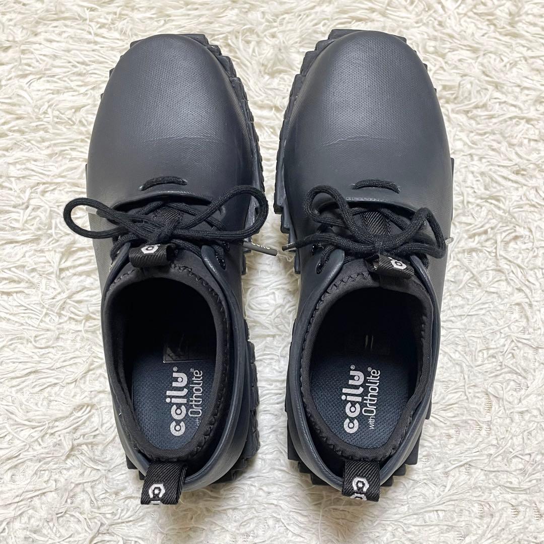 ccilu チル レインシューズ WATERPROOF ブロックソール 黒 23