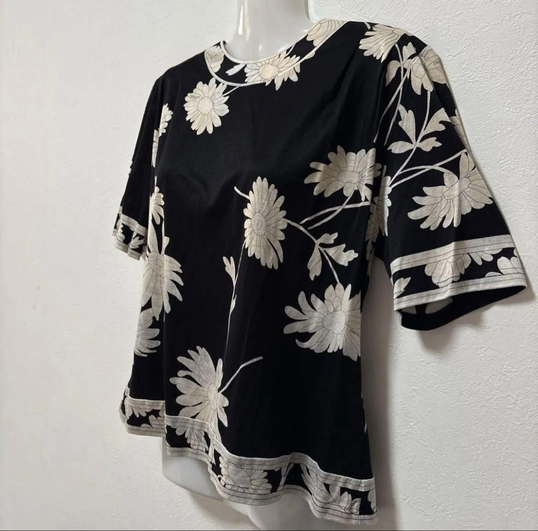 レオナール 花柄 半袖トップス フラワー カットソー ブラック モノトーン M