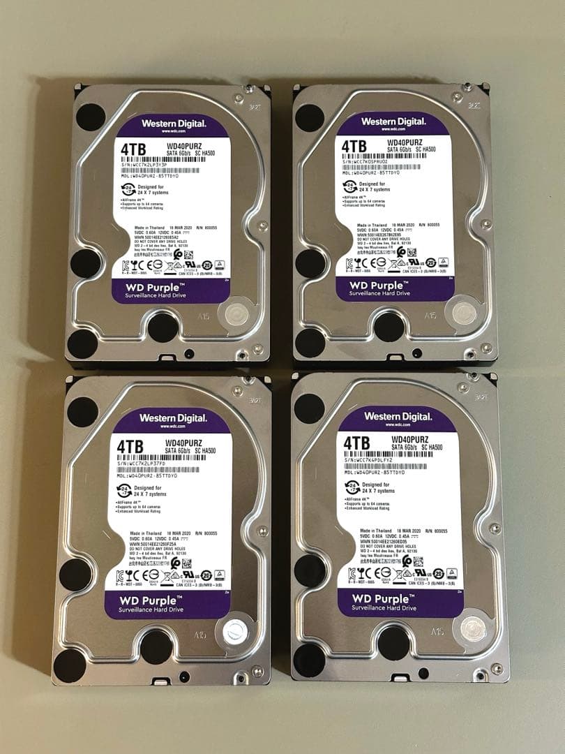 WD Purple 4TB HDD WD40PURZ 4台セット