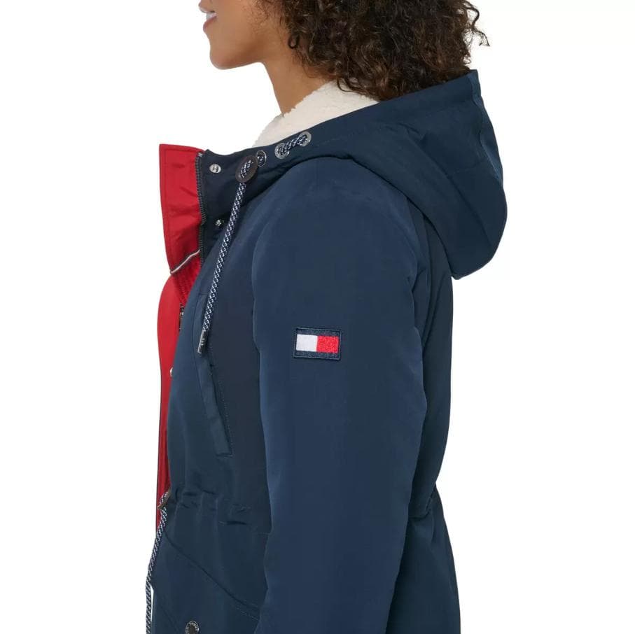 新品 M ★ トミーヒルフィガー レディース フード コート ネイビー US-S