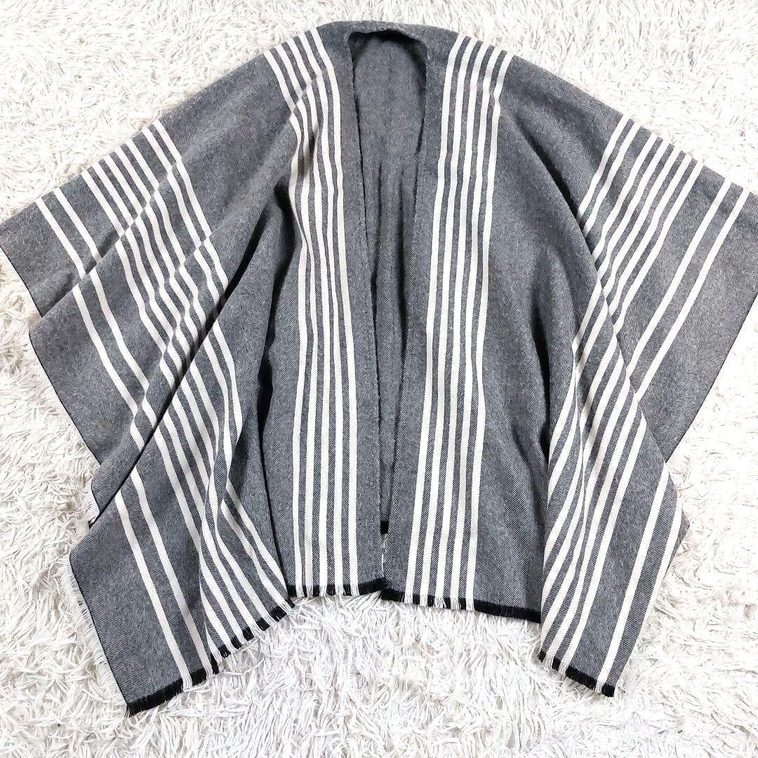 美品 johnstons of elgin ストライプ ヘリンボーン大判マフラー