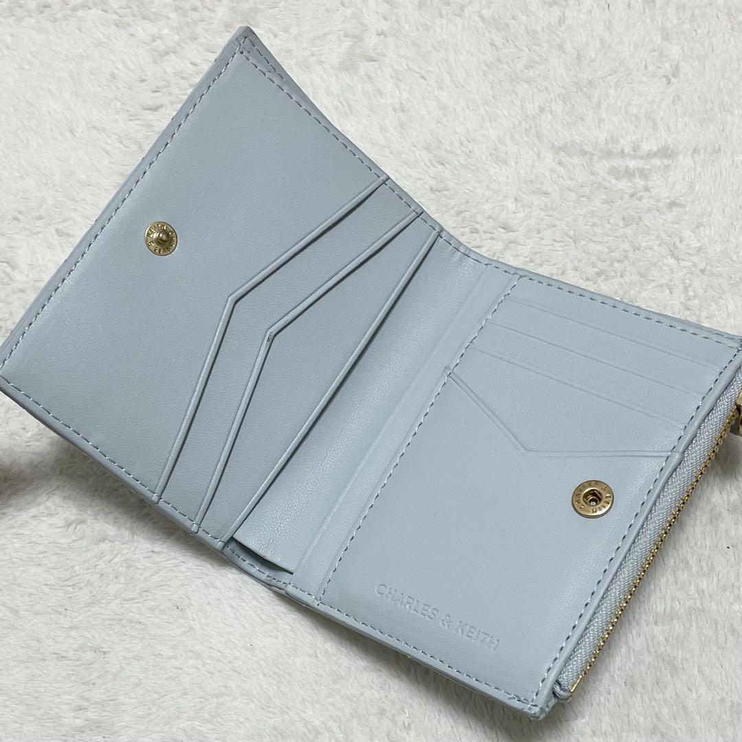 CHARLES&KEITH キルティングトップジップ スモールウォレット ブルー