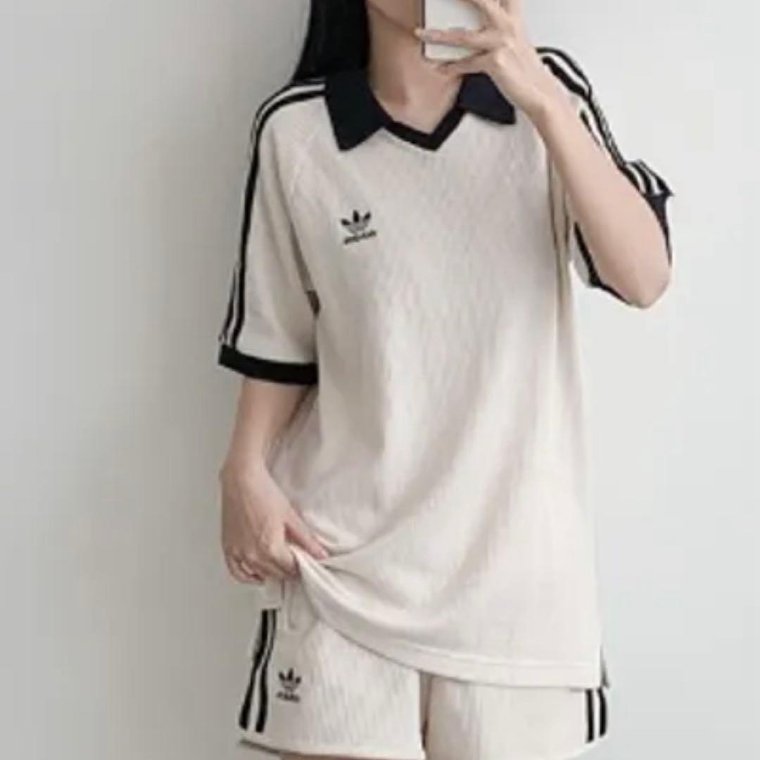 adidas レディース　ワッフル　ニット　ポロシャツ　半袖　Tシャツ　ホワイト