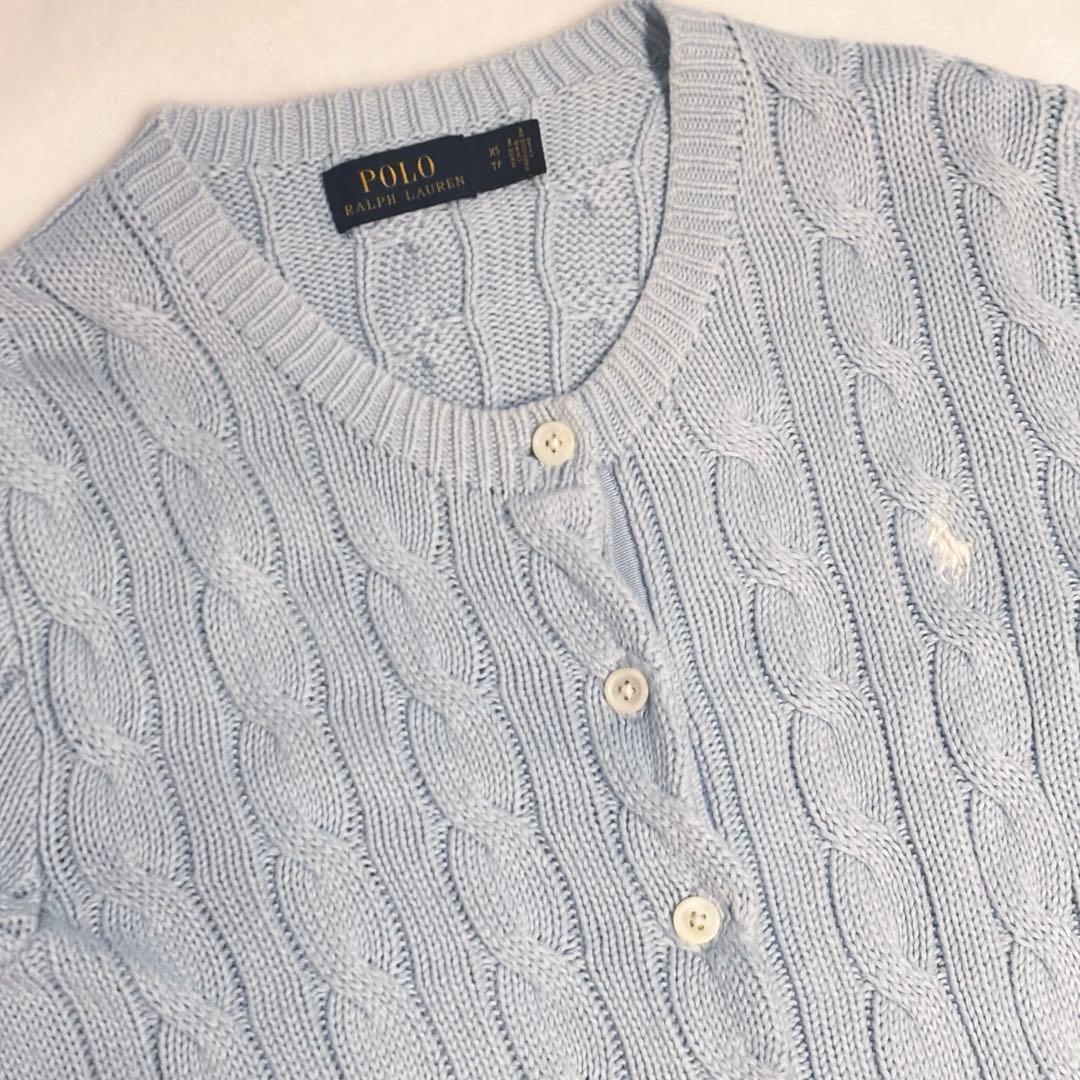 【POLO RALPH LAUREN】ラルフローレン水色ケーブルニット XS