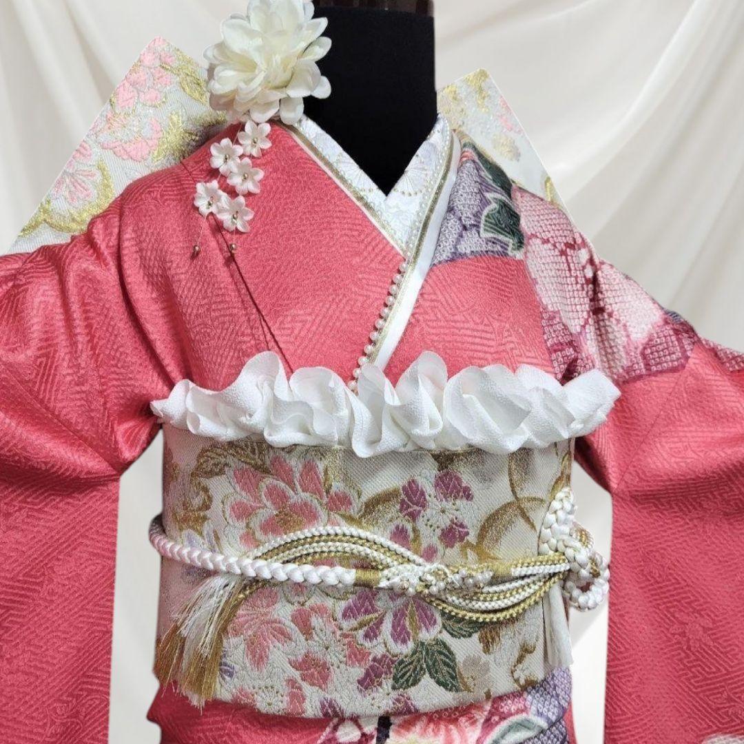 大特価☆振袖フルセット・高級手絞り・吉翔文様・胴裏正絹・ピンク
