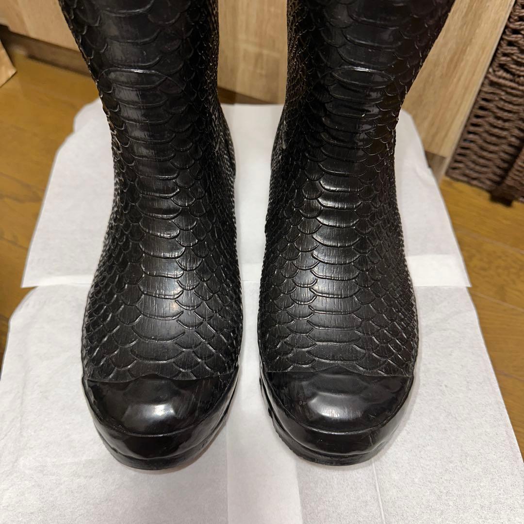 美品✨ HUNTER EU37 ロング レイン ブーツ ブラック クロコ 型押し