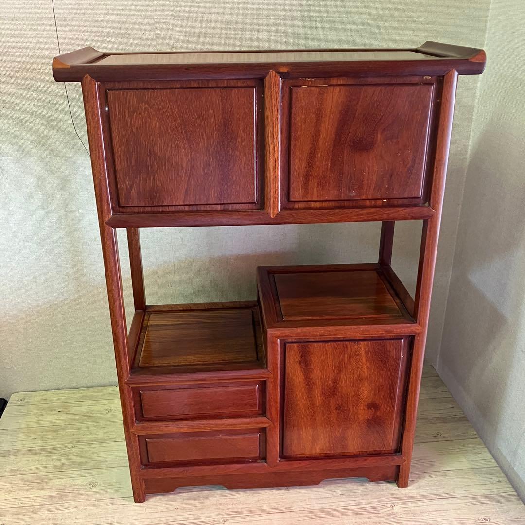 【工芸品】茶箪笥　飾り棚ミニ　花梨　茶道具　水屋箪笥
