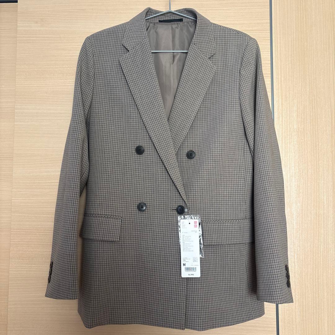 完売⭐︎新品UNIQLOユニクロ　ダブルジャケット　チェック　M 35ブラウン