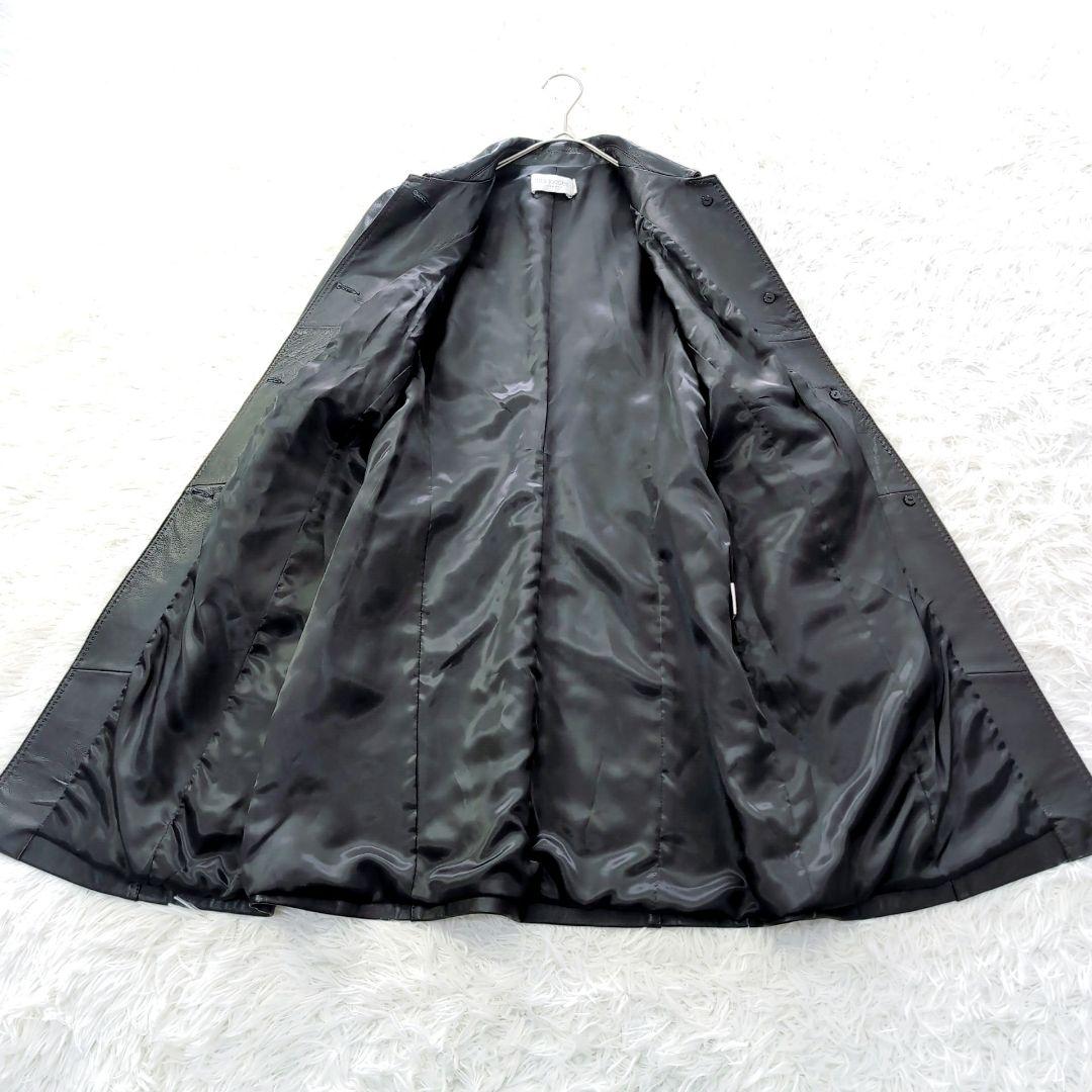 ✨️美品✨️本革　ラムレザー　ロング　レザーコート　上質　L　黒　ステッチ