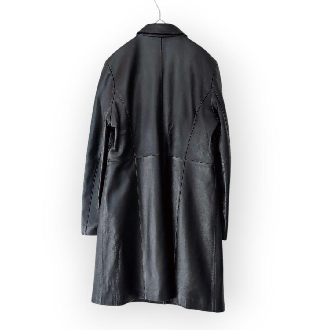 ✨️美品✨️本革　ラムレザー　ロング　レザーコート　上質　L　黒　ステッチ
