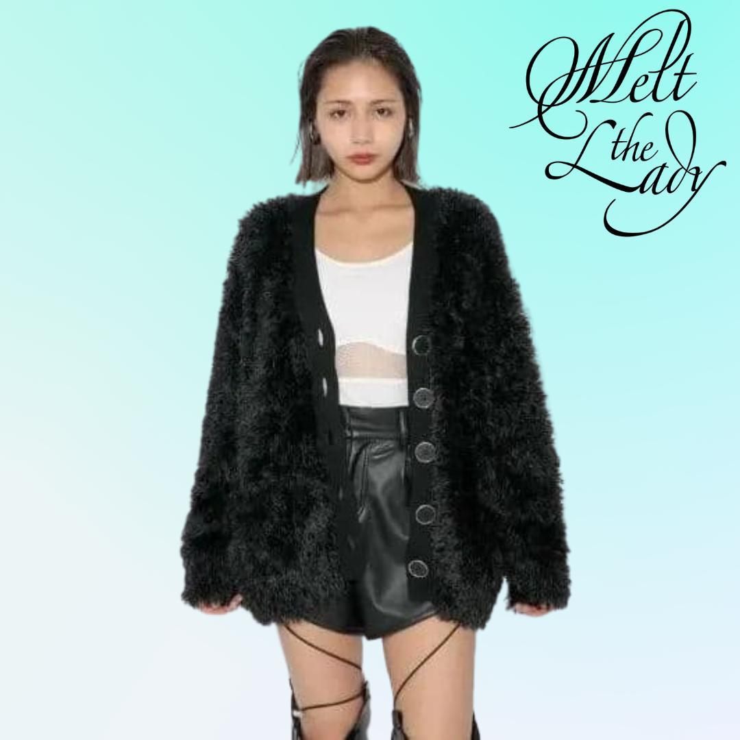 melt the lady シャギーカーディガン バックロゴプレート