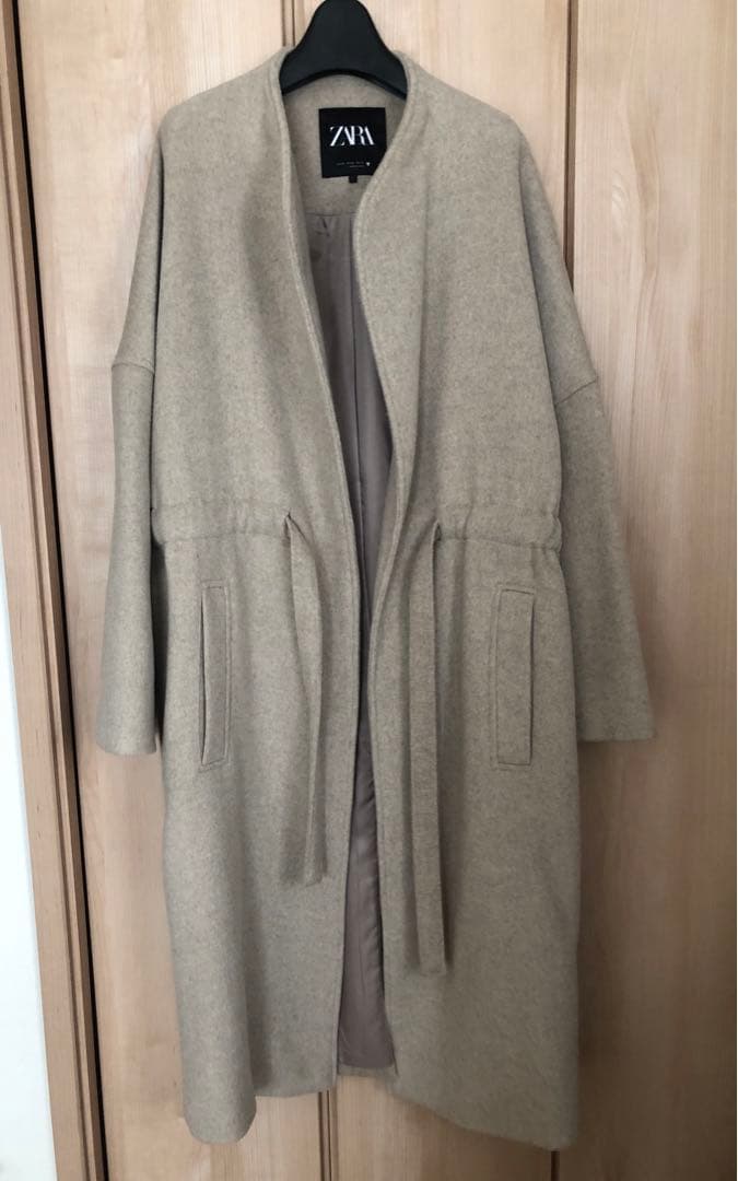 【ZARA】ノーカラーガウンコート　ナチュラル　XS