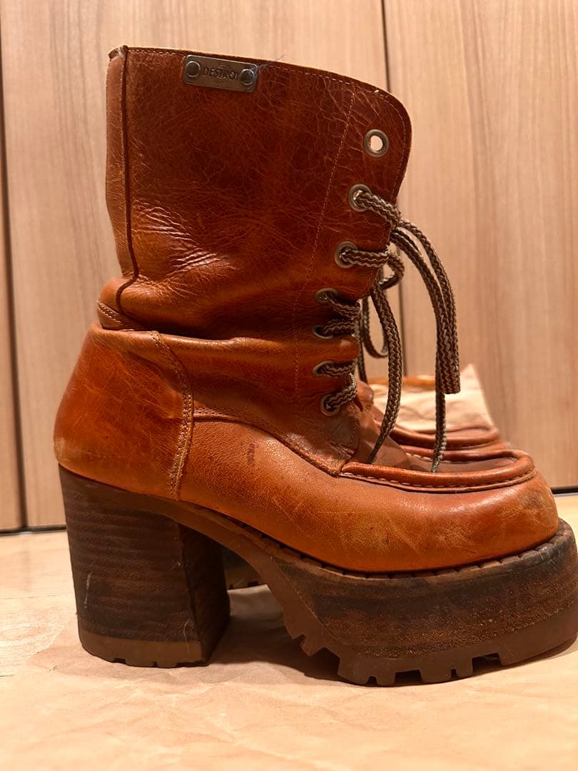 スペイン製 90年代 レア ブラウンレザー厚底ブーツ