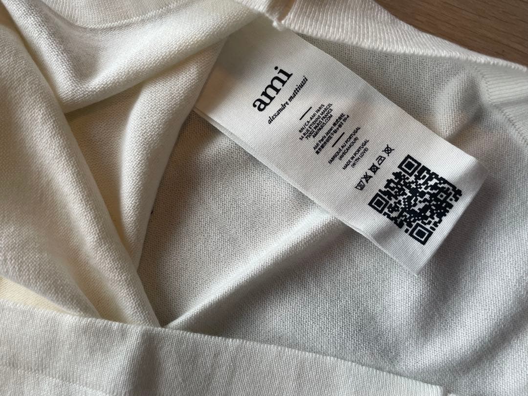 新品 AMI PARIS アミパリス ハートロゴ コットンニット白Tシャツ半袖S