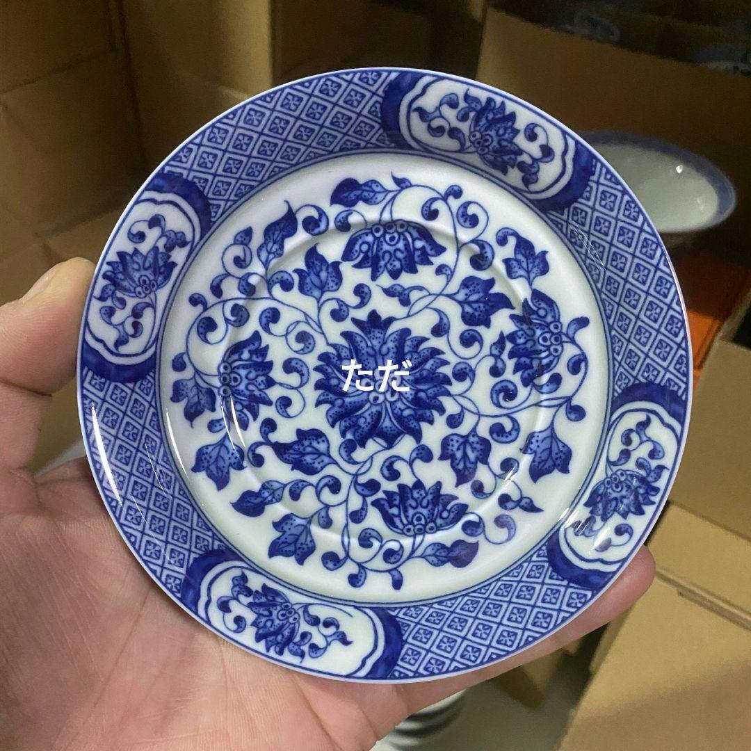 中国茶器 景徳鎮 陶磁器 七丞堂青花点絵巻枝蓮三才蓋碗 茶杯 煎茶器 未使用品