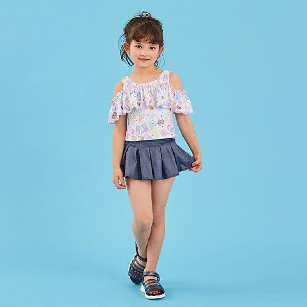 メゾピアノ オフショル uvカット 水着 セパレート 白 ピンク 110 新品