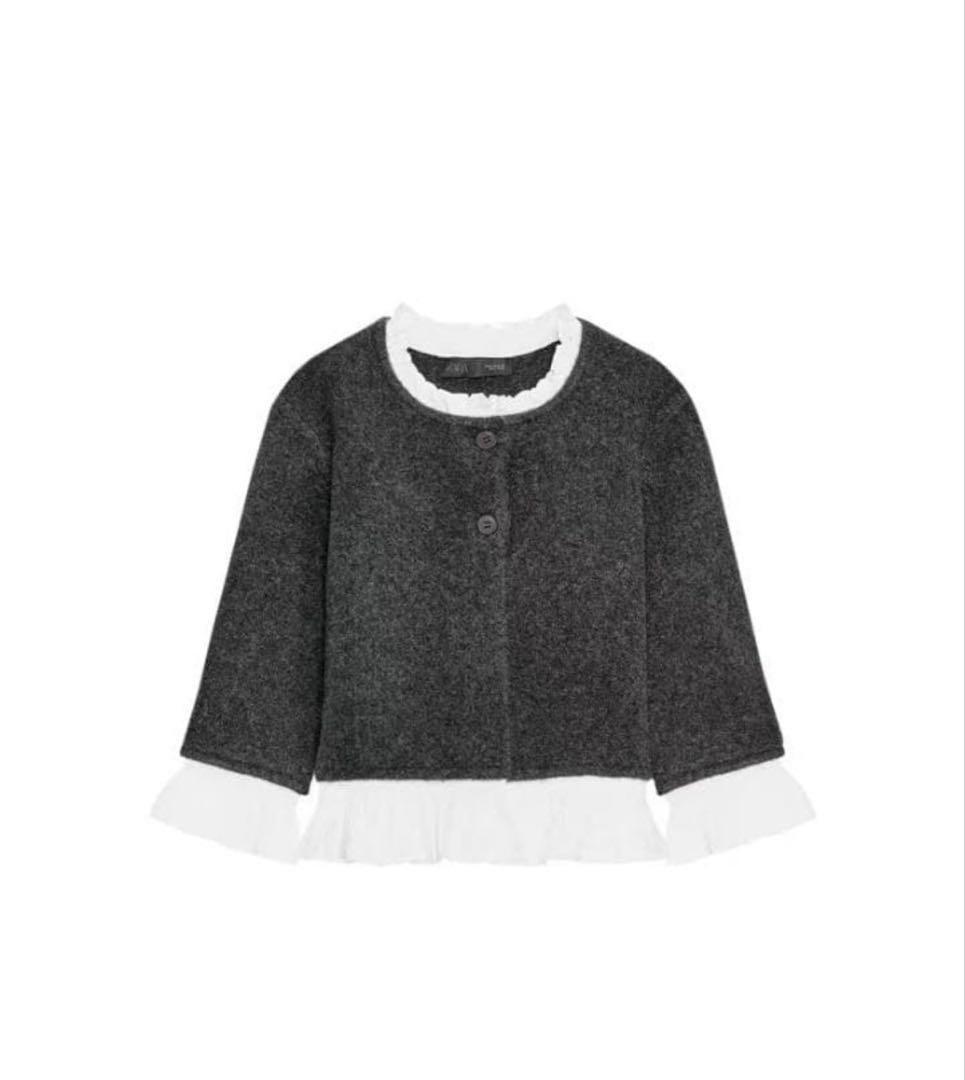 ZARA ポプリンコンビニットジャケット Mサイズ ダークグレー フリル付き